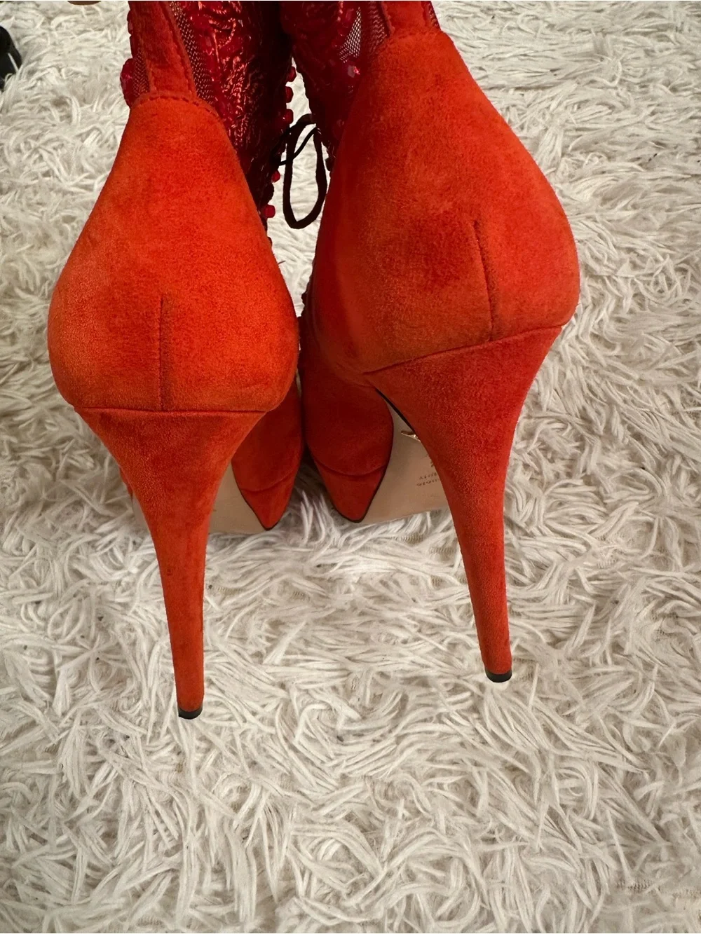 Charlotte Olympia Suede Ankle Lace platform Boots in red size 5.5